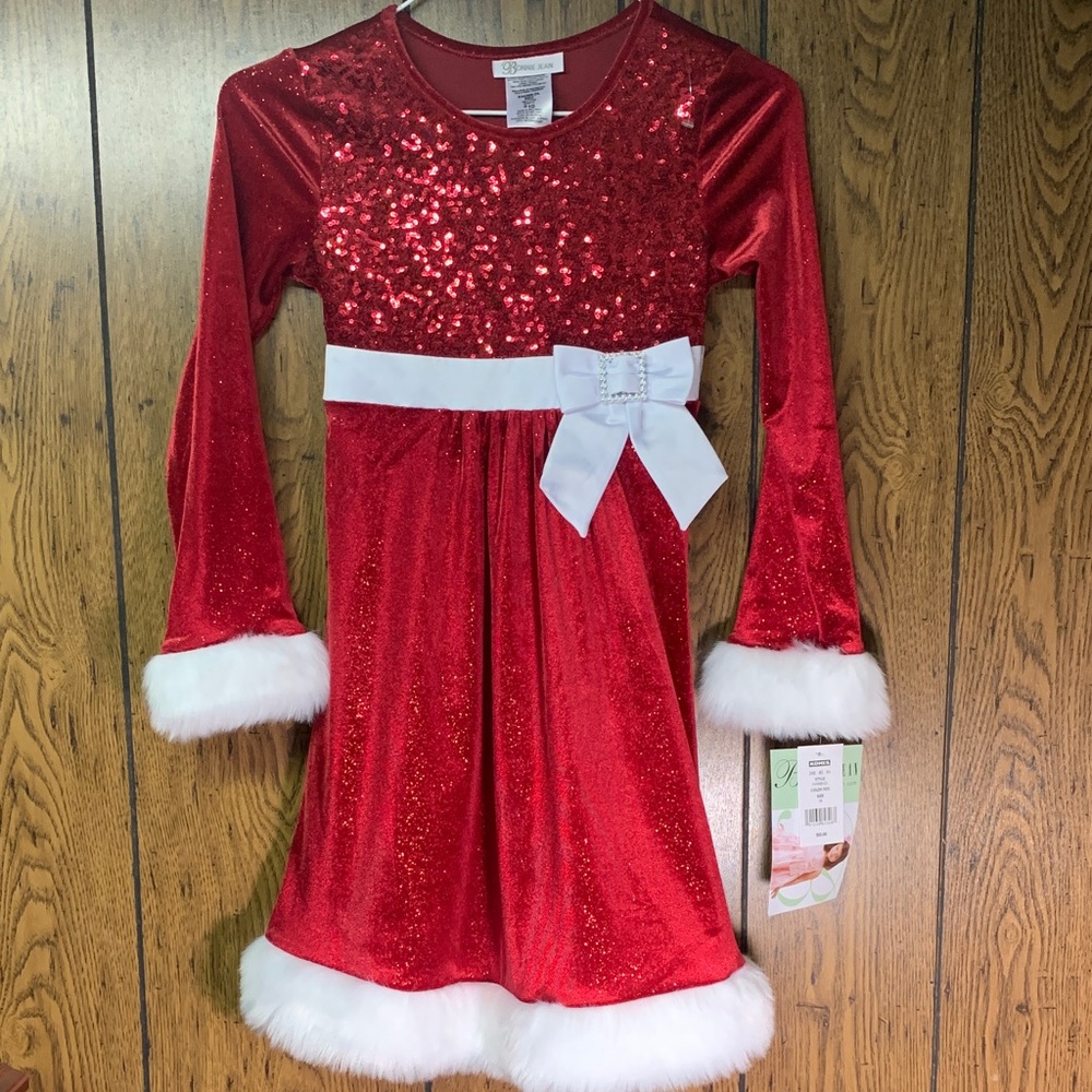 Bonnie Jean Red Sequin Dress with White Bow